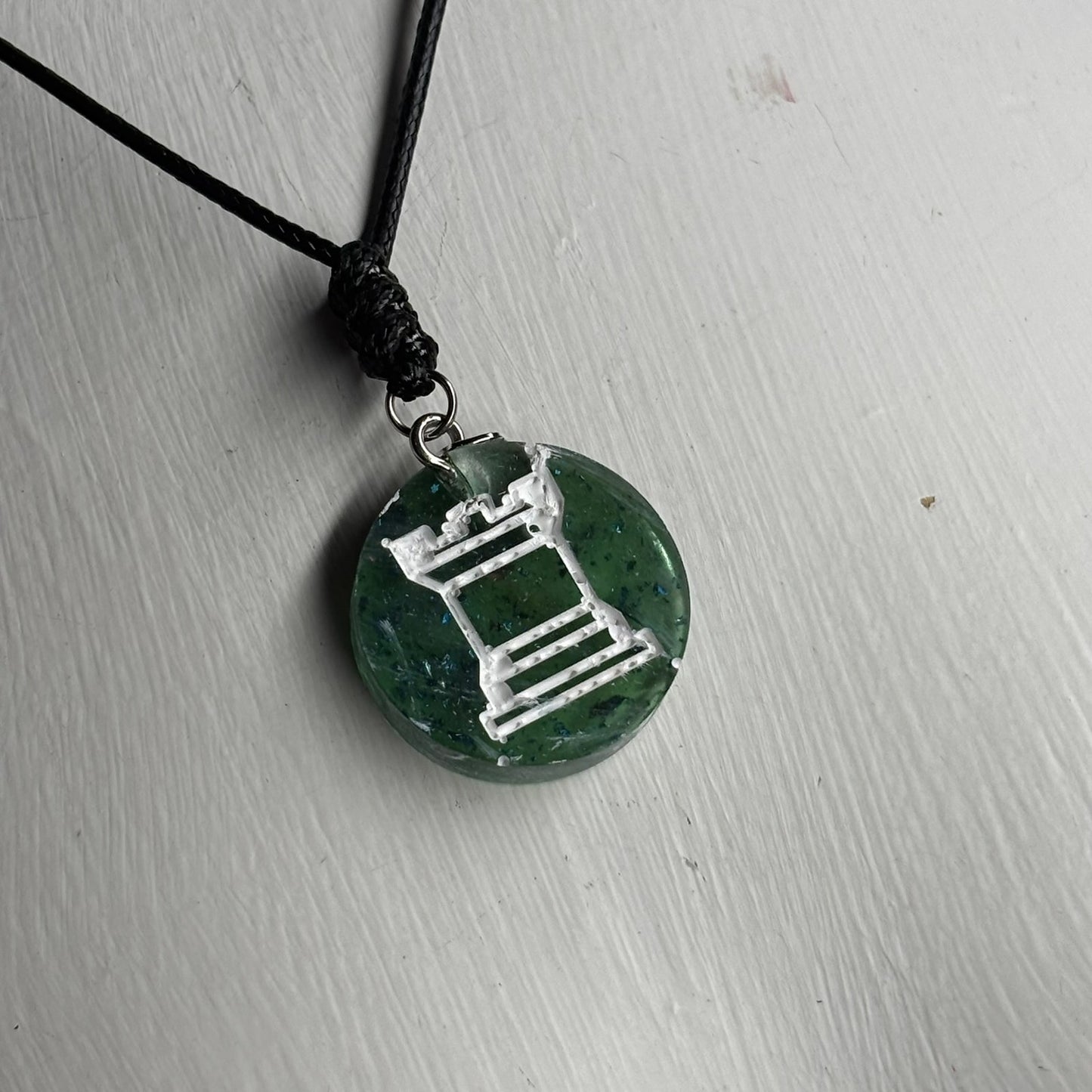 Green Crystal Rook - Handmade Resin Chess Necklace