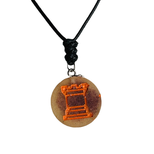 Rusted Orange Rook - Handmade Resin Chess Necklace