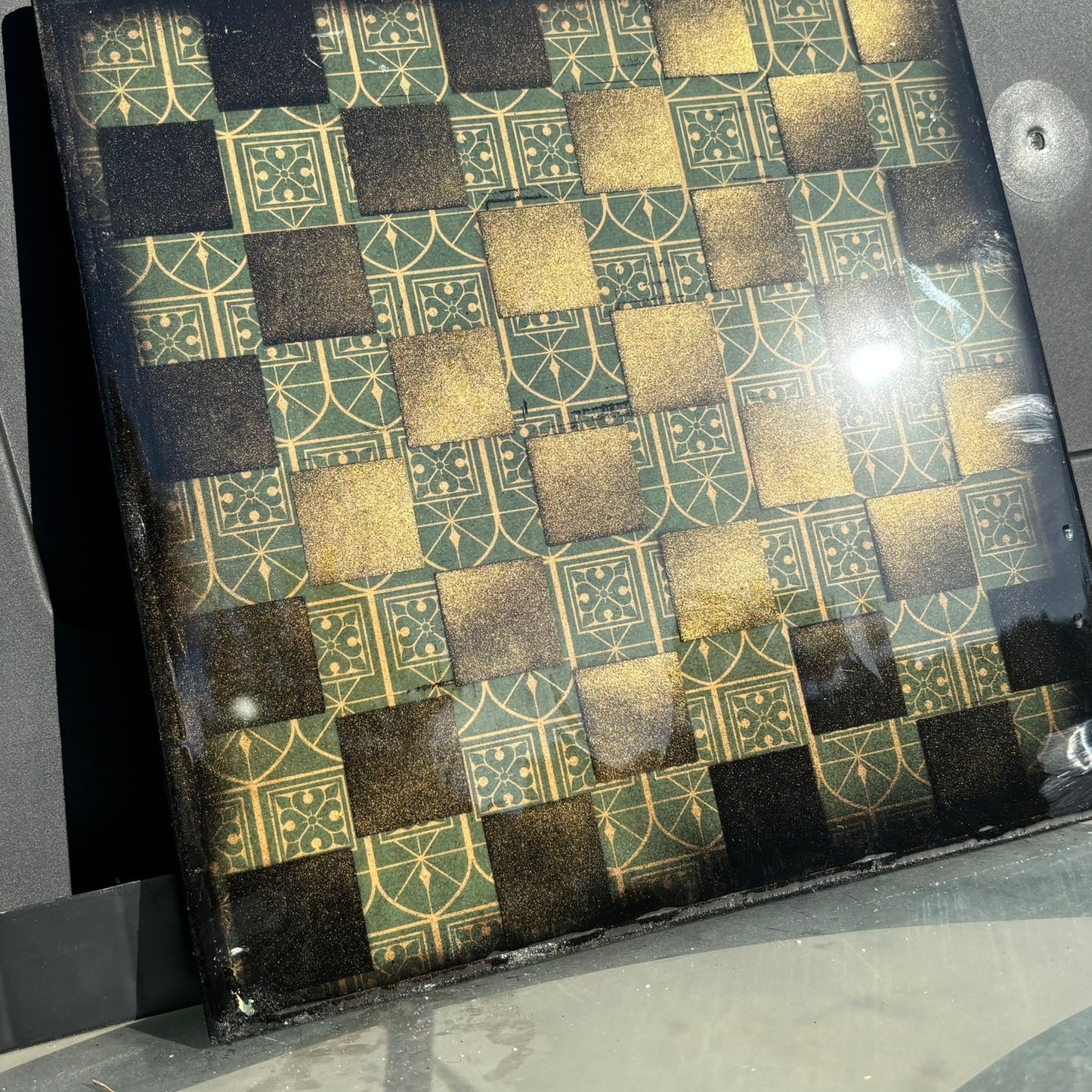 Golden Supreme Green - Resin Coated Chess Board