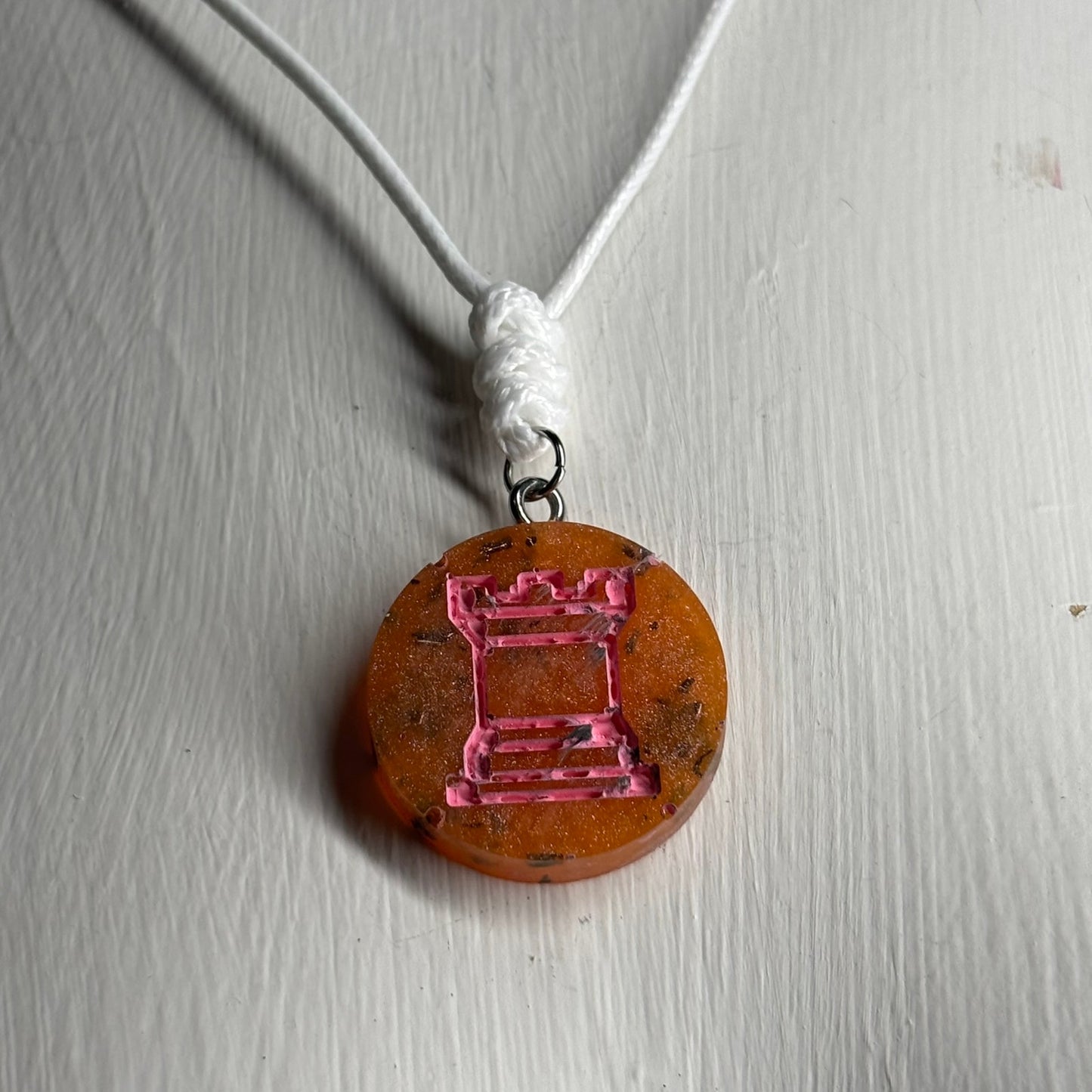 Lava Pink Rook - Handmade Resin Chess Necklace