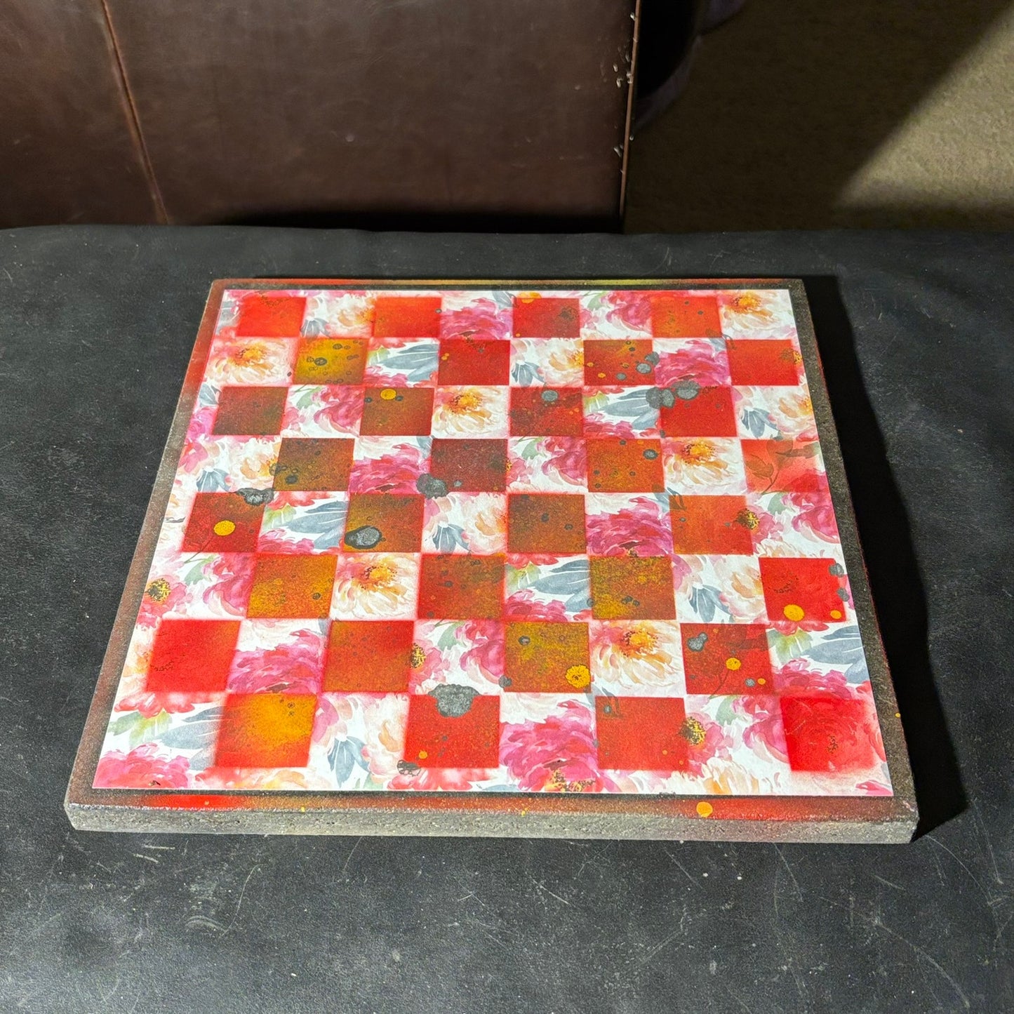Opal Fire Red Flower - Scrapbook Chess Set