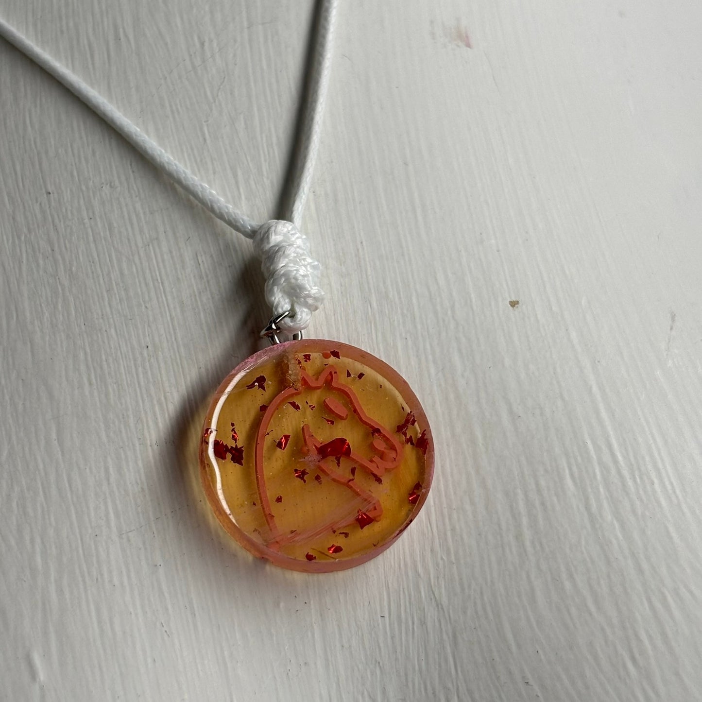 Amber Pink Knight - Handmade Resin Chess Necklace