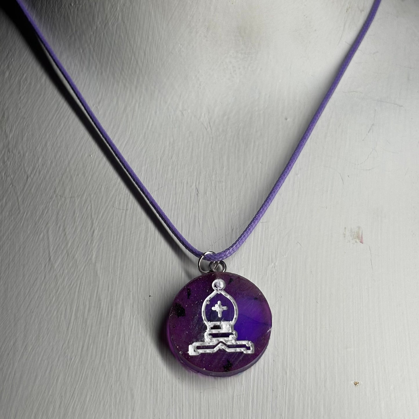 Midnight Purple Bishop - Handmade Resin Chess Necklace