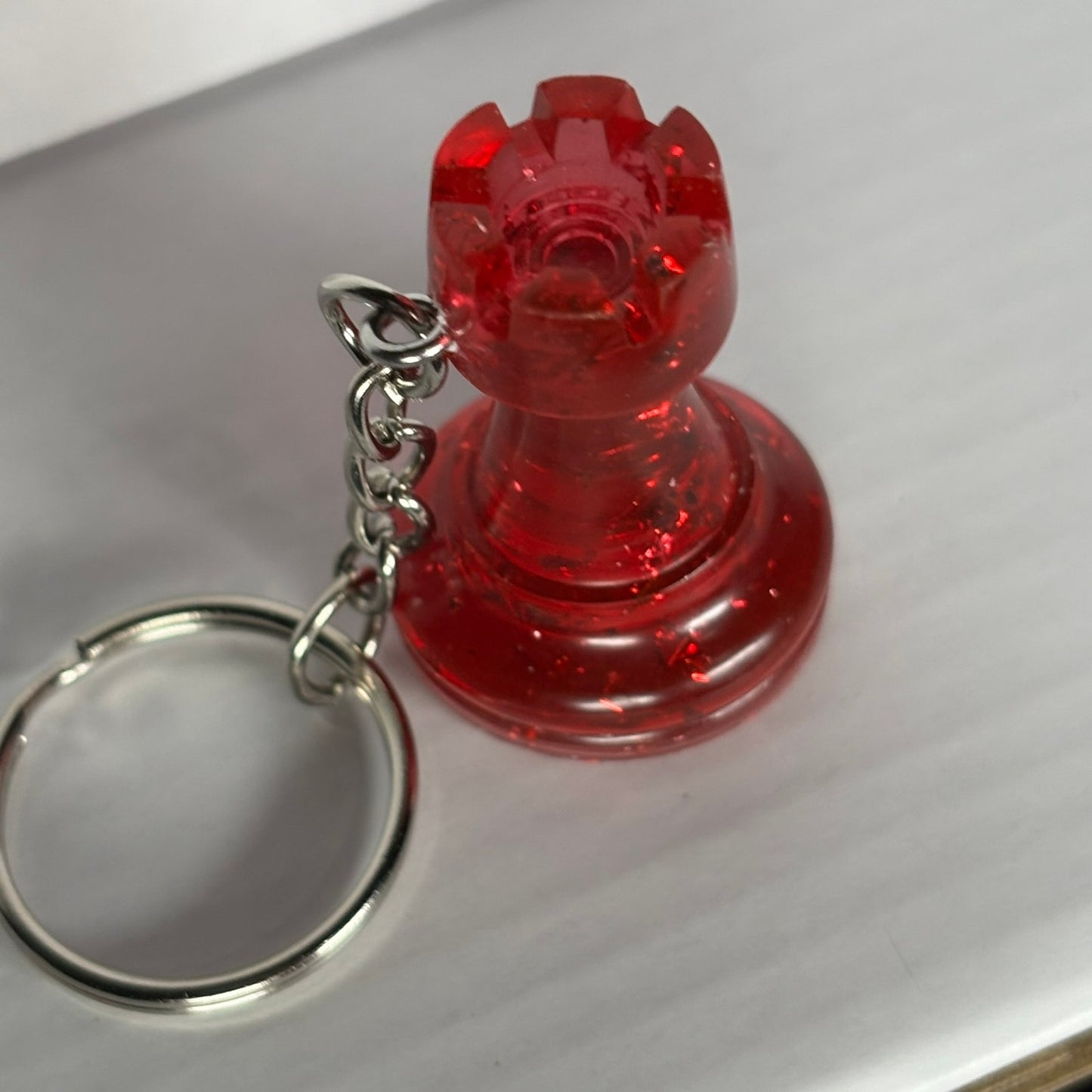 Fire Red Rook Handmade Resin Keychain - One of a Kind Design
