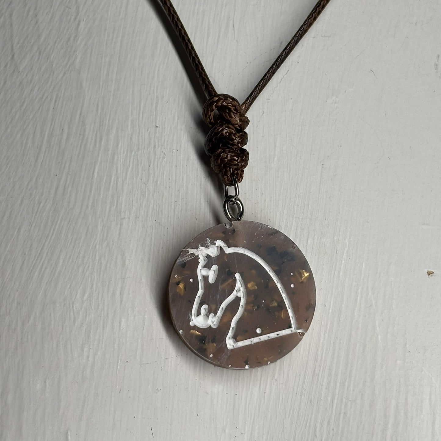 Silver Brown Knight - Handmade Resin Chess Necklace