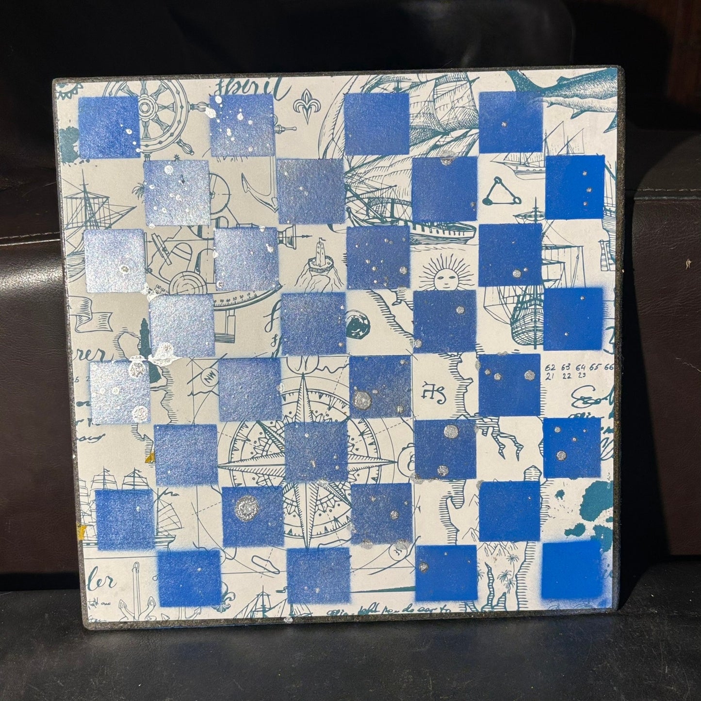 Vintage Blue & White - Scrapbook Chess Board