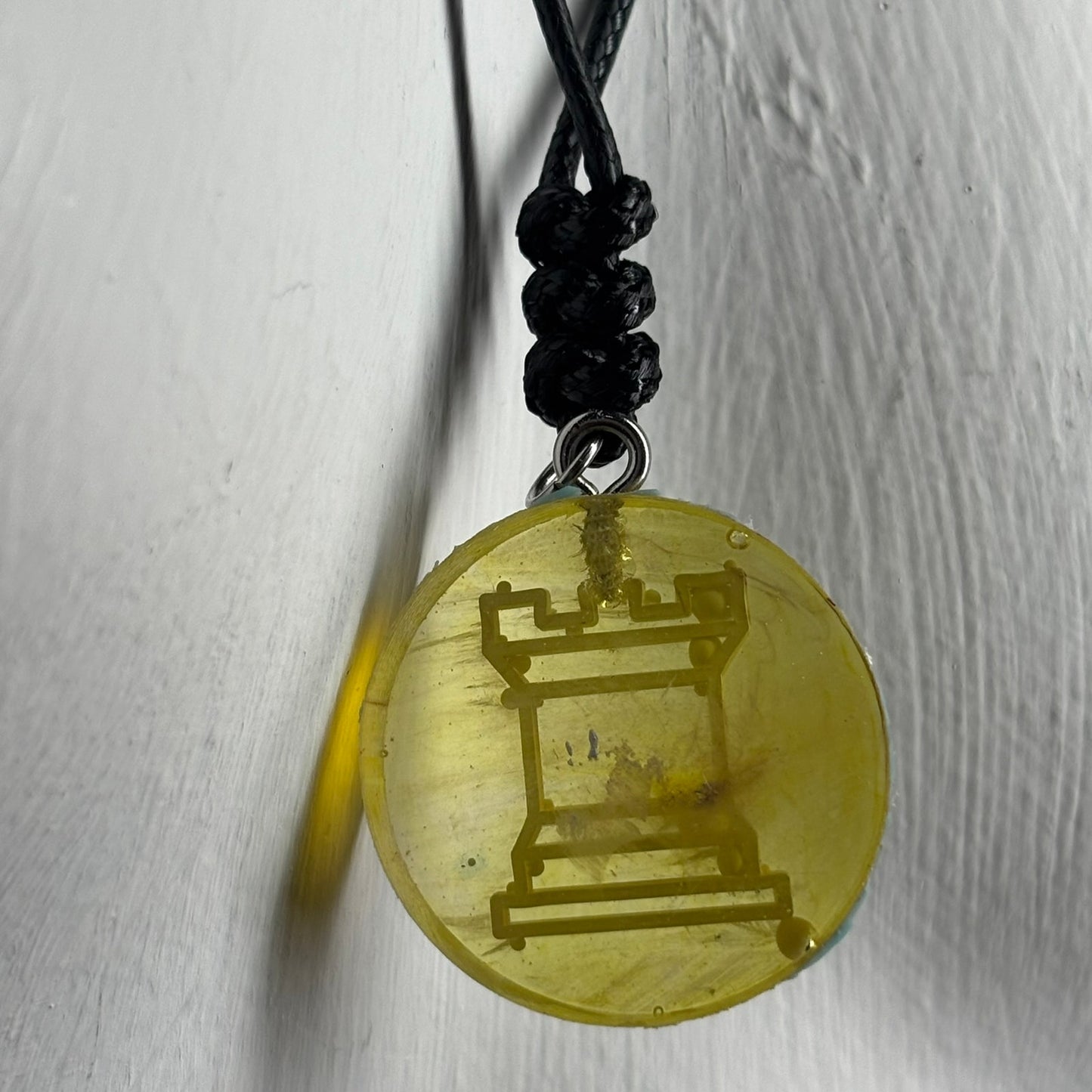 Bright Yellow Rook - Handmade Resin Chess Necklace