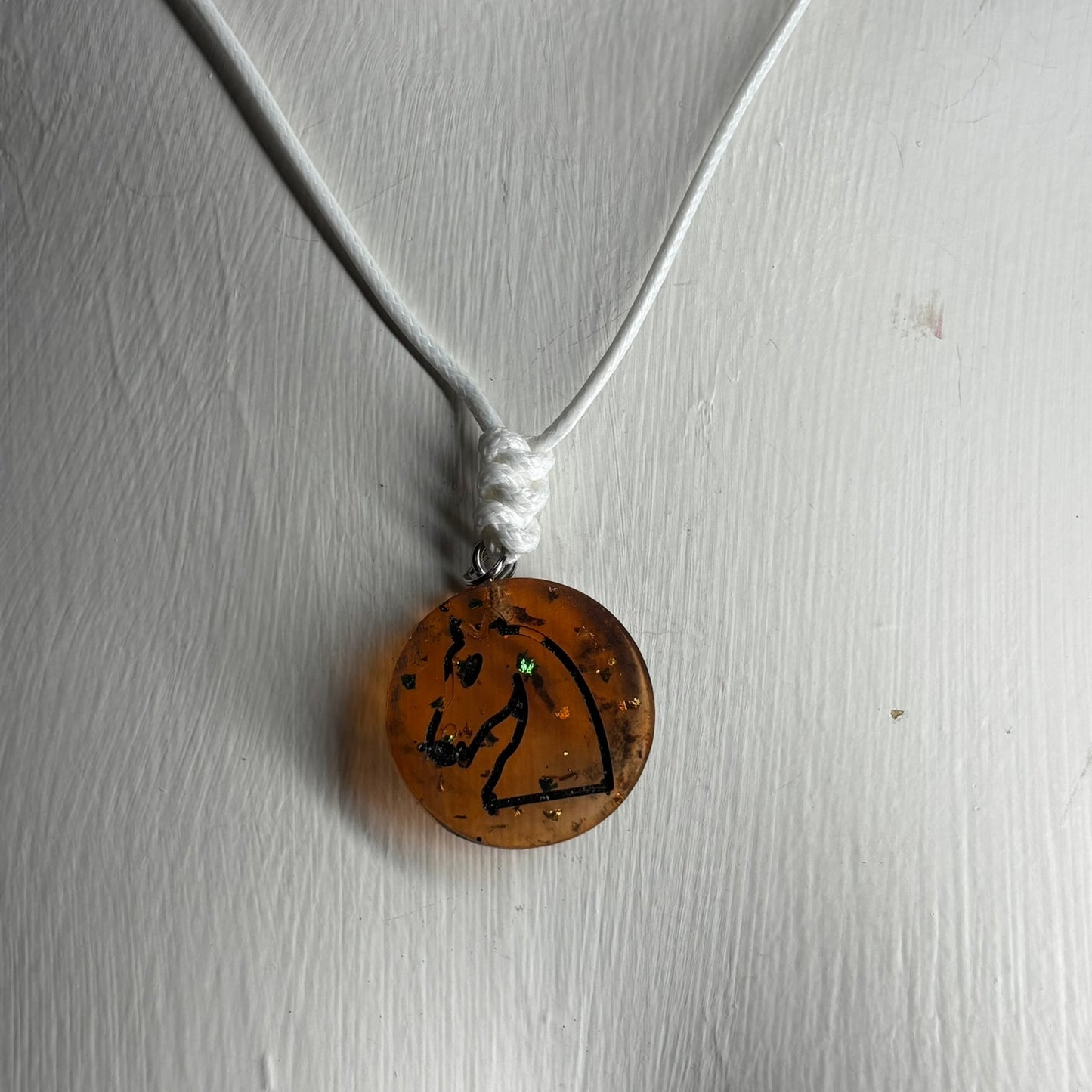 Translucent Amber Knight - Handmade Resin Chess Necklace