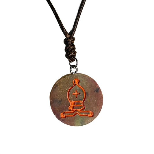 Royal Orange Bishop - Handmade Resin Chess Necklace
