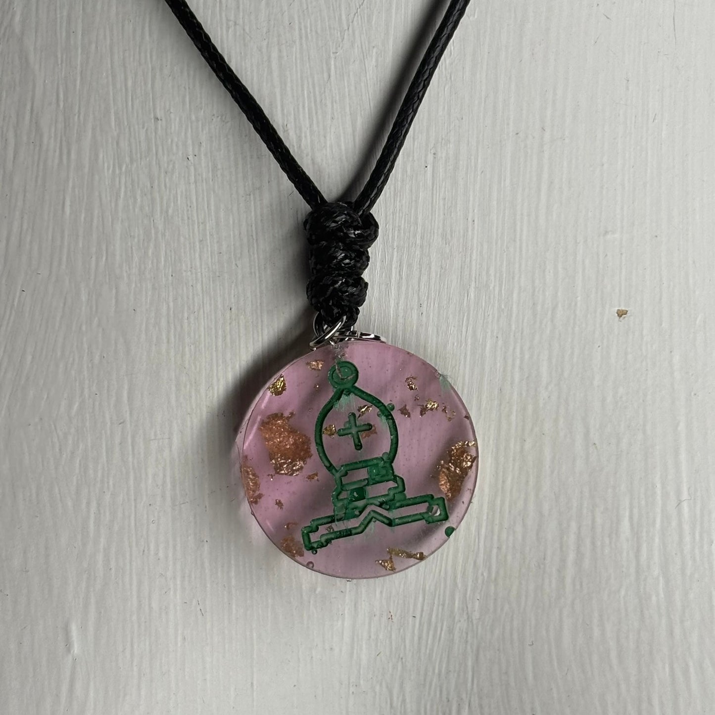 Crystal Vintage Pink Bishop - Handmade Resin Chess Necklace