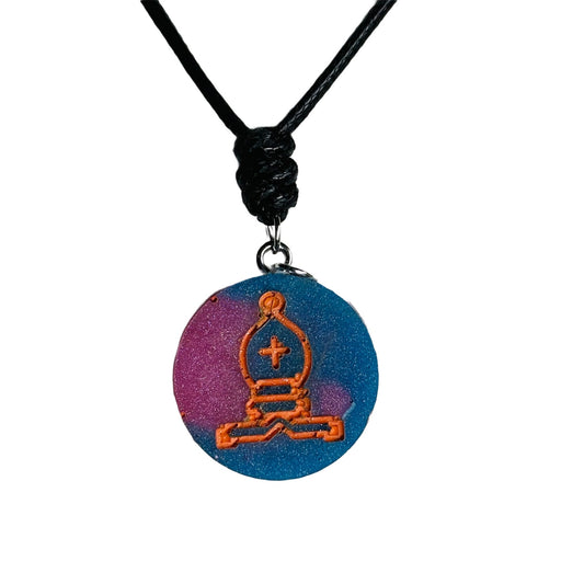 Blue & Pink Bishop - Handmade Resin Chess Necklace