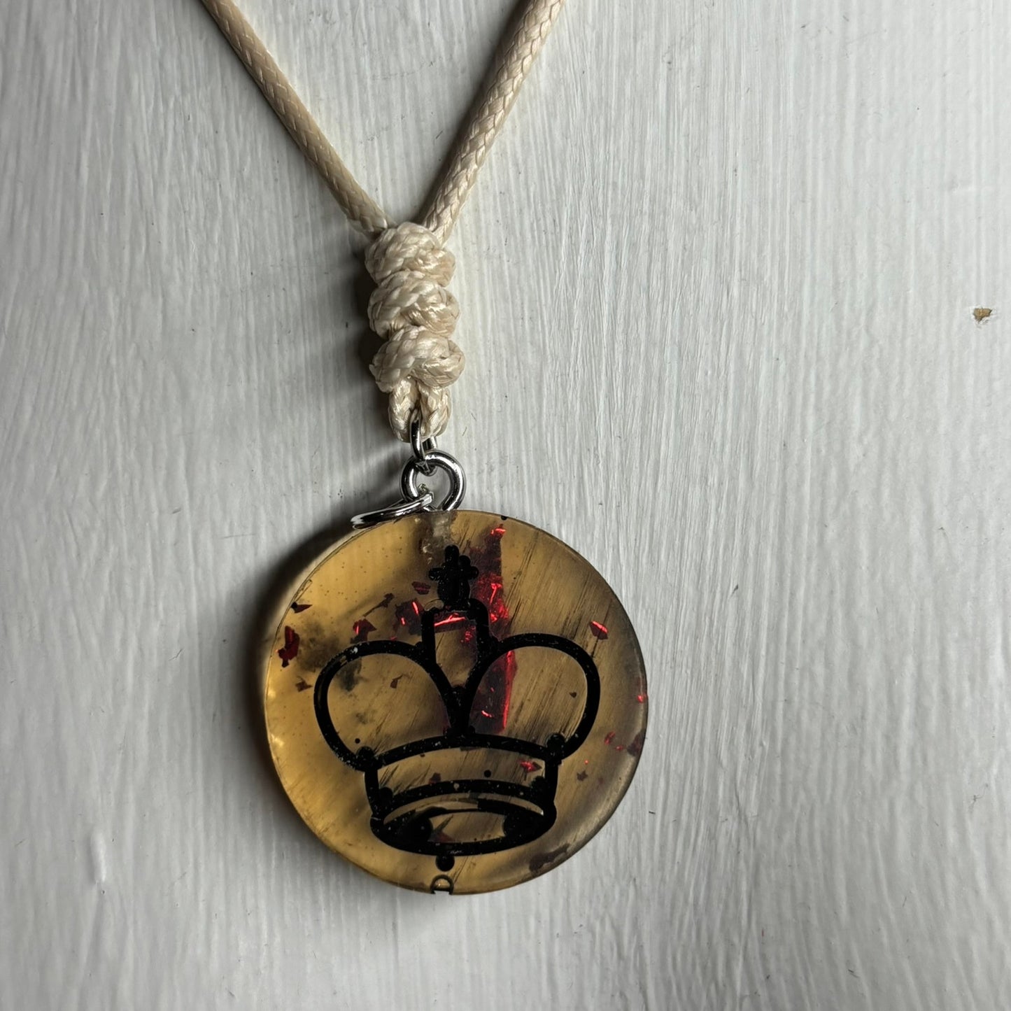 Cream Vintage Yellow King - Handmade Resin Chess Necklace