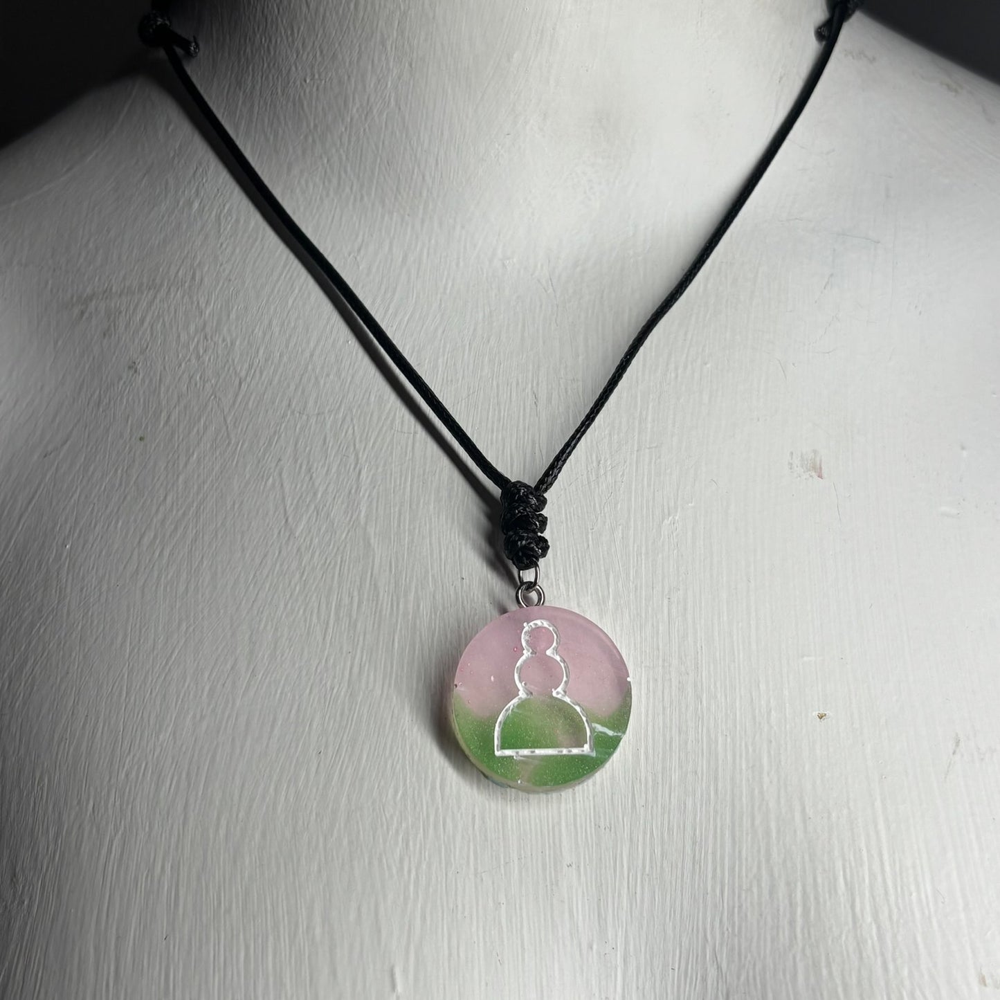 Pink & Green Pawn - Handmade Resin Chess Necklace