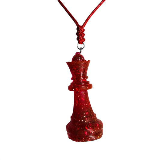 Red Crystal Queen - Handmade Resin Chess Necklace