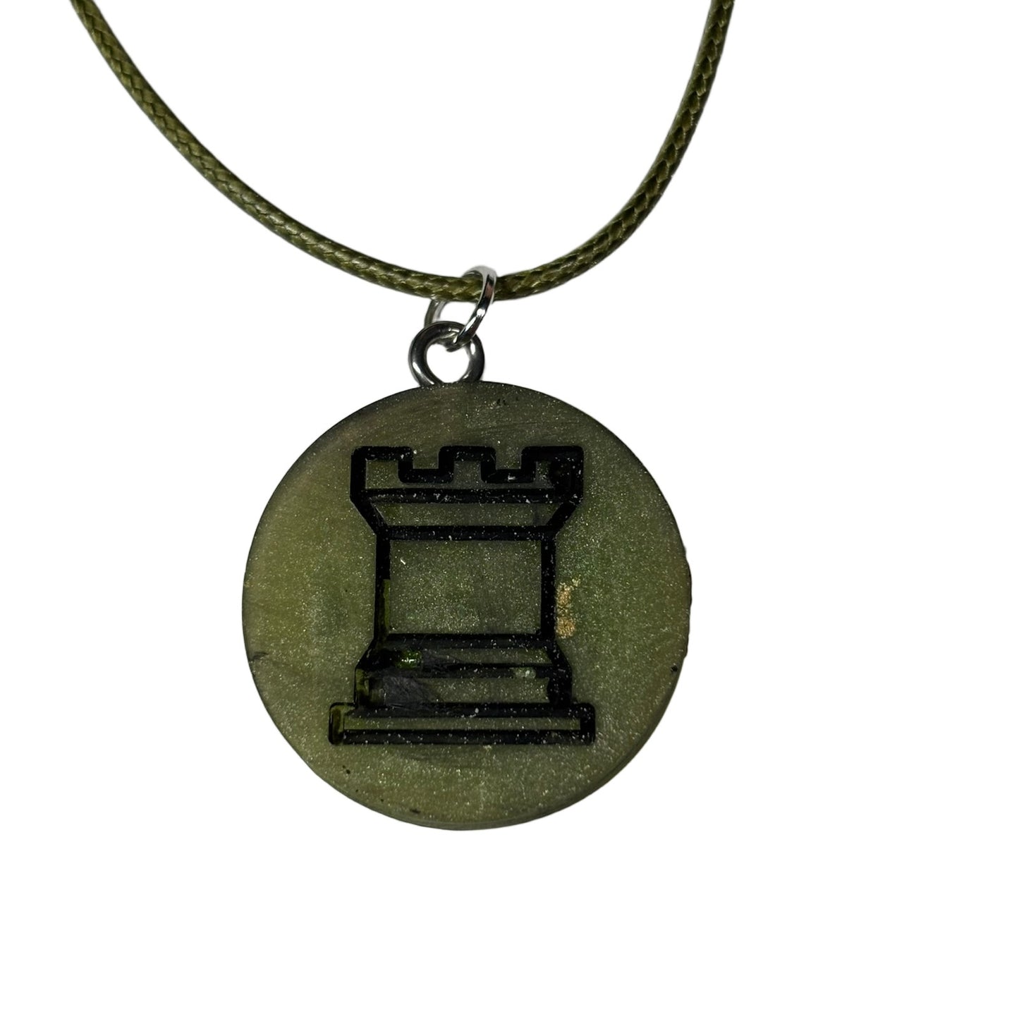 Dark Green Rook - Handmade Resin Chess Necklace