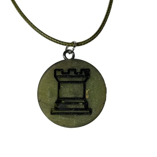 Dark Green Rook - Handmade Resin Chess Necklace
