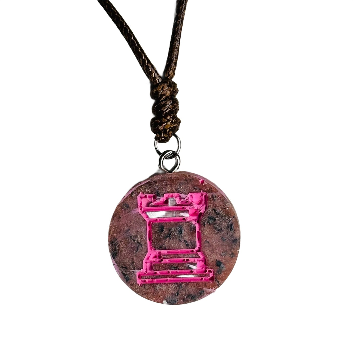 Pink Patterned Rook - Handmade Resin Chess Necklace