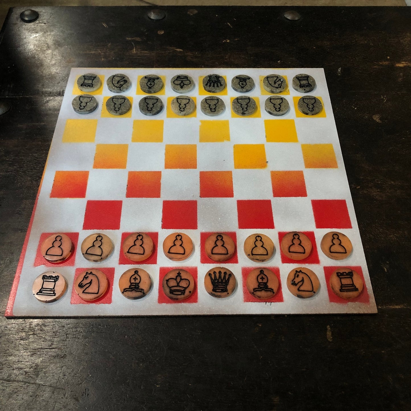 Fading Red & Yellow - Painted Chess Set