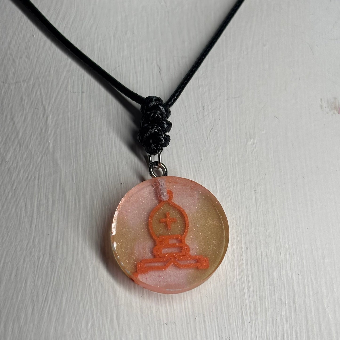 Orange Print Bishop - Handmade Resin Chess Necklace