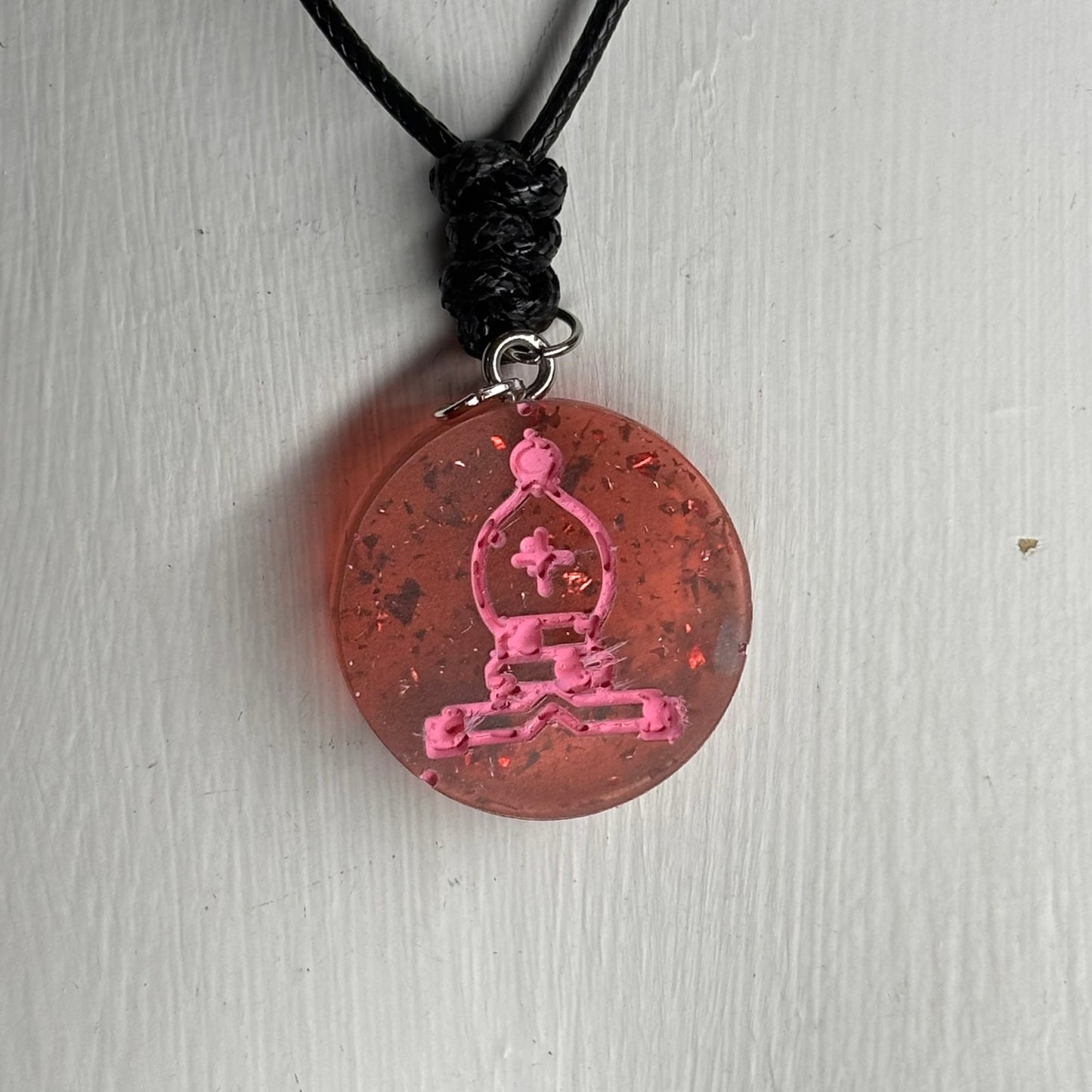 Spatted Pink Bishop - Handmade Resin Chess Necklace