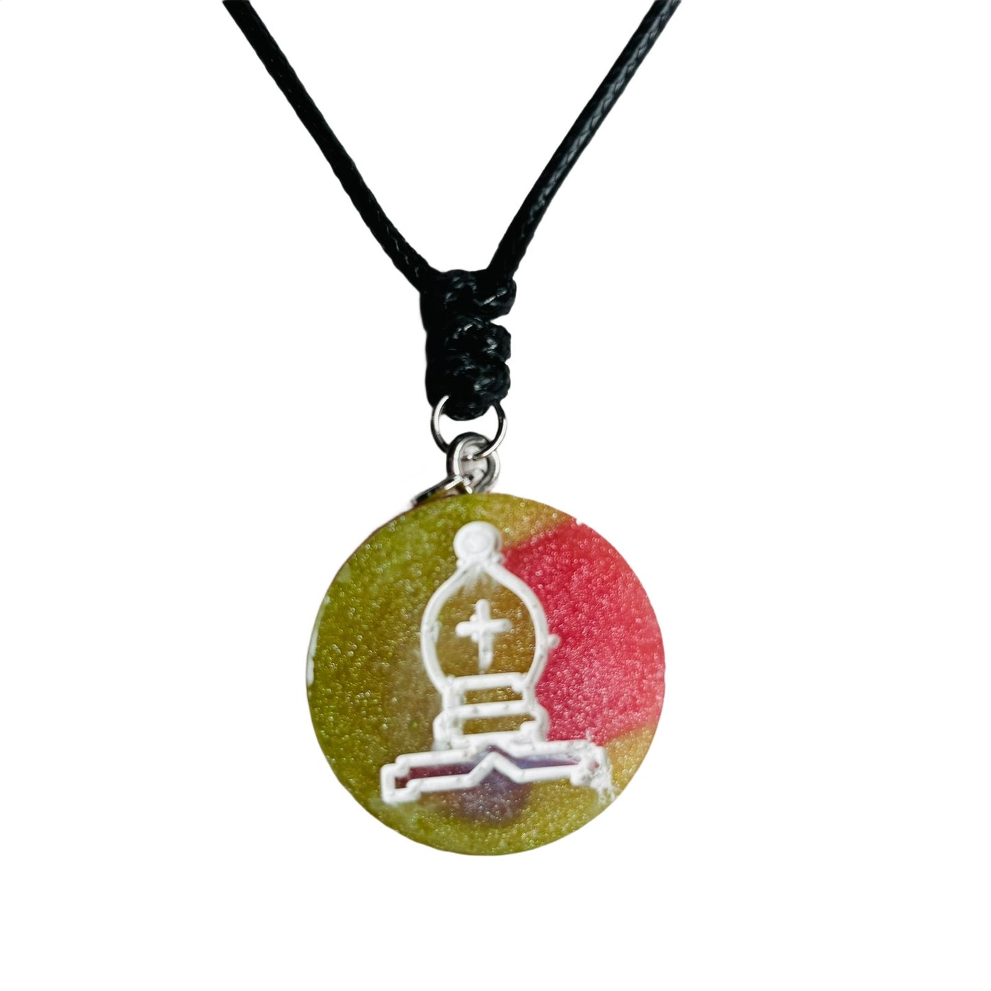 Green & Pink Bishop - Handmade Resin Chess Necklace