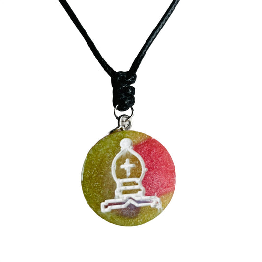 Green & Pink Bishop - Handmade Resin Chess Necklace