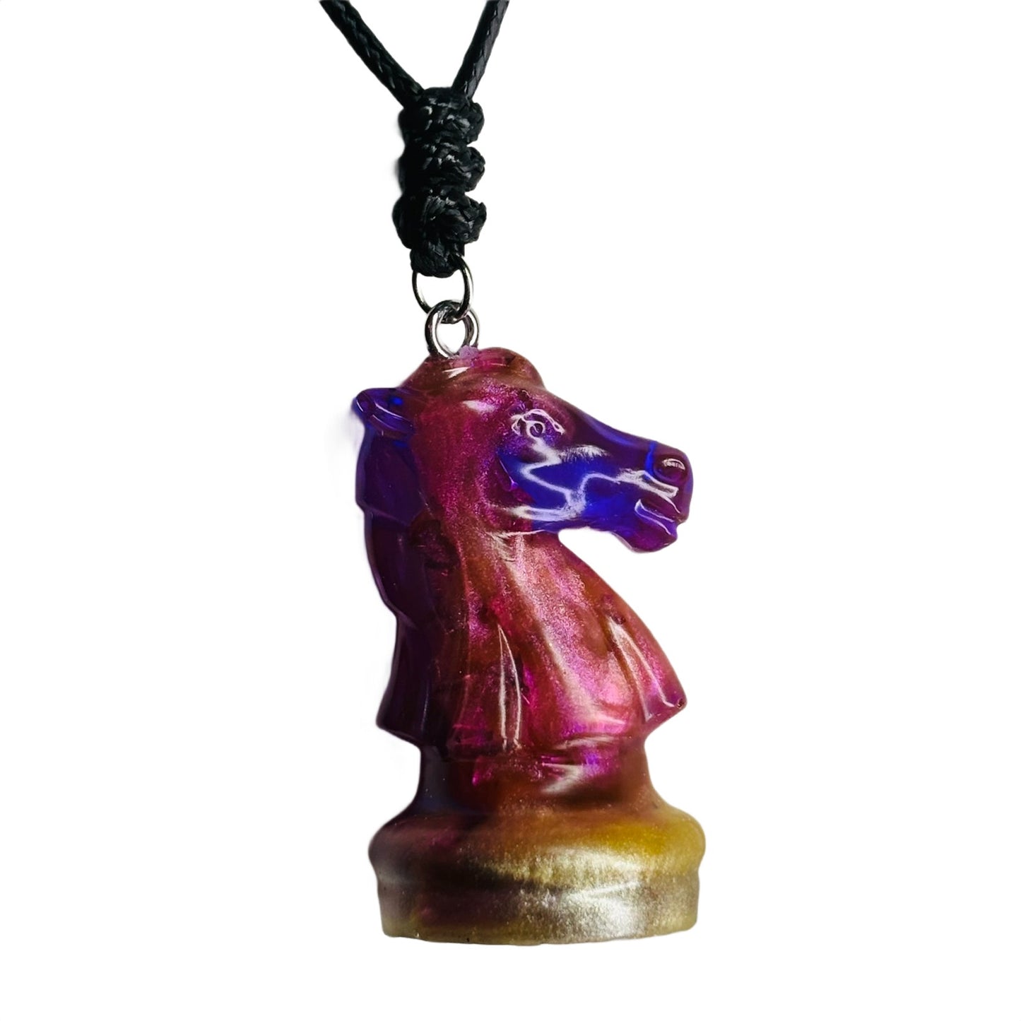 Purple Fluid Knight- Handmade Resin Chess Necklace
