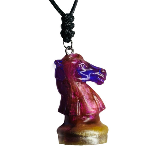Purple Fluid Knight- Handmade Resin Chess Necklace