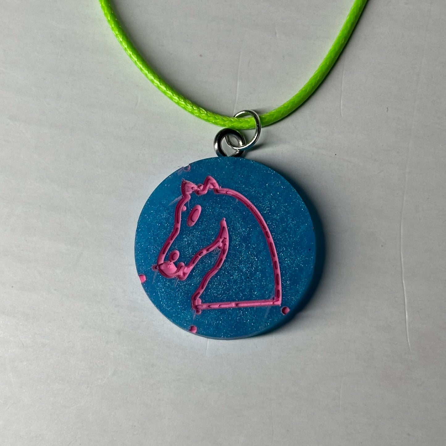 Blue & Pink Knight - Handmade Resin Chess Necklace