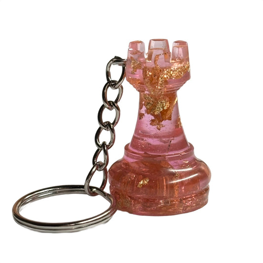 Pink Crystal Rook - Handmade Resin Keychain