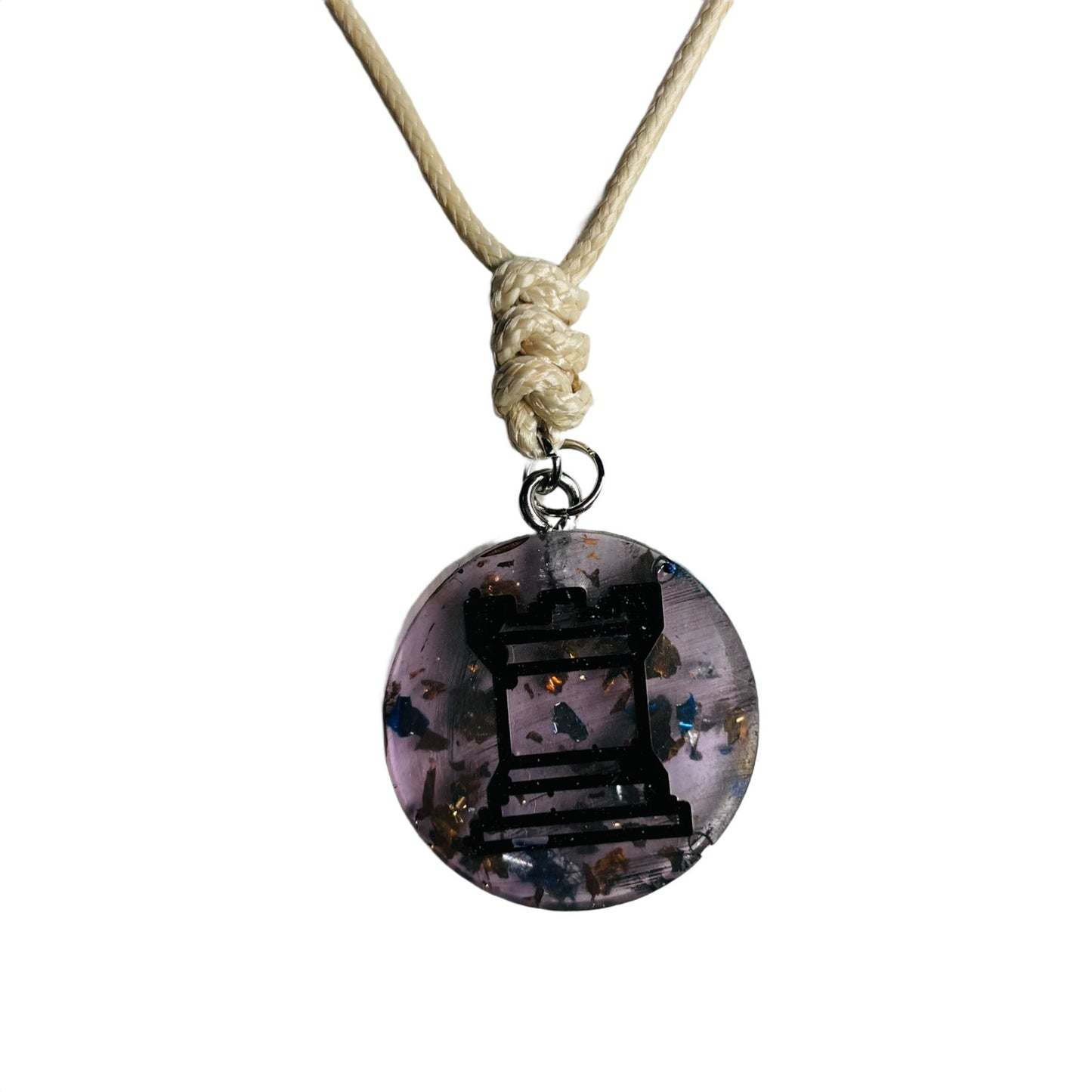 Cream Translucent Rook - Handmade Resin Chess Necklace