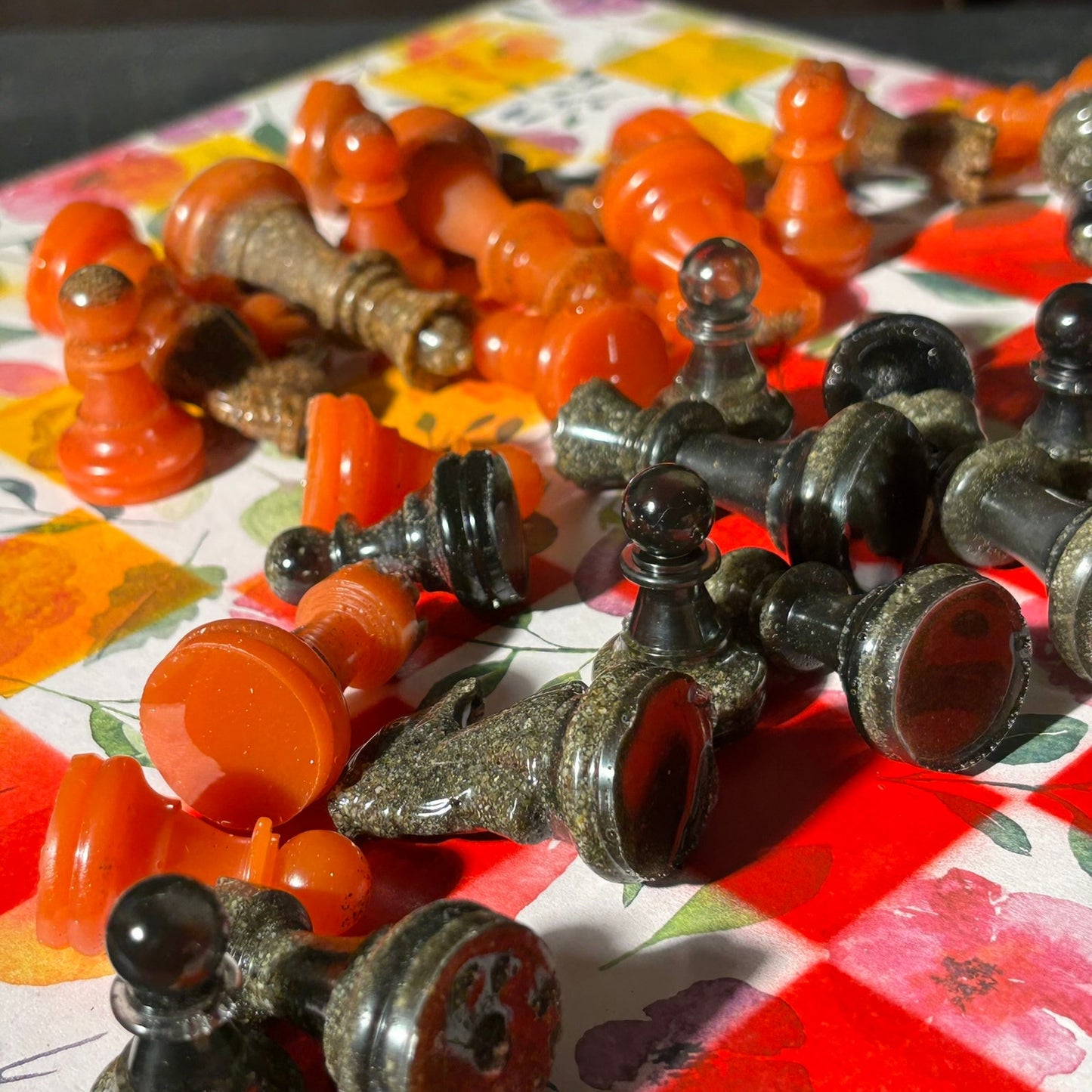 Fiery Opal Flowers - Scrapbook Chess Set