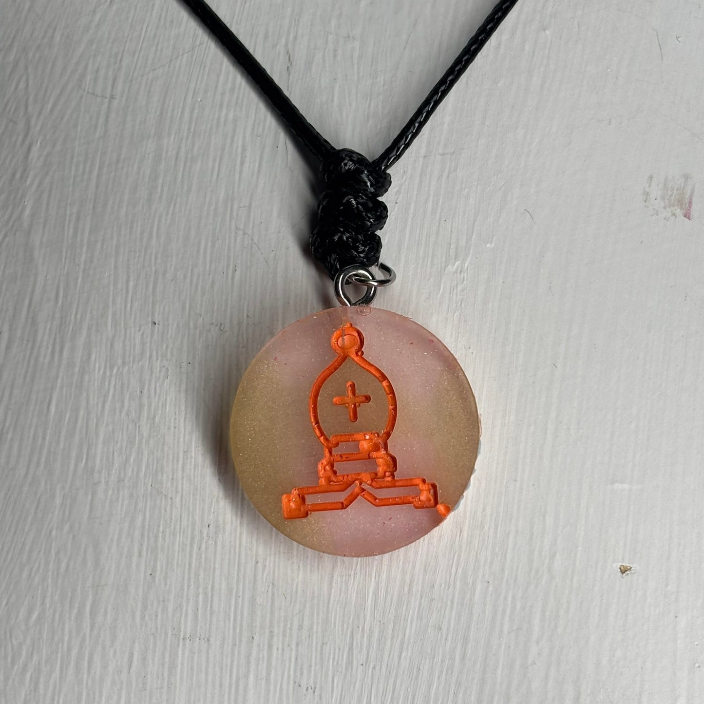 Orange Print Bishop - Handmade Resin Chess Necklace