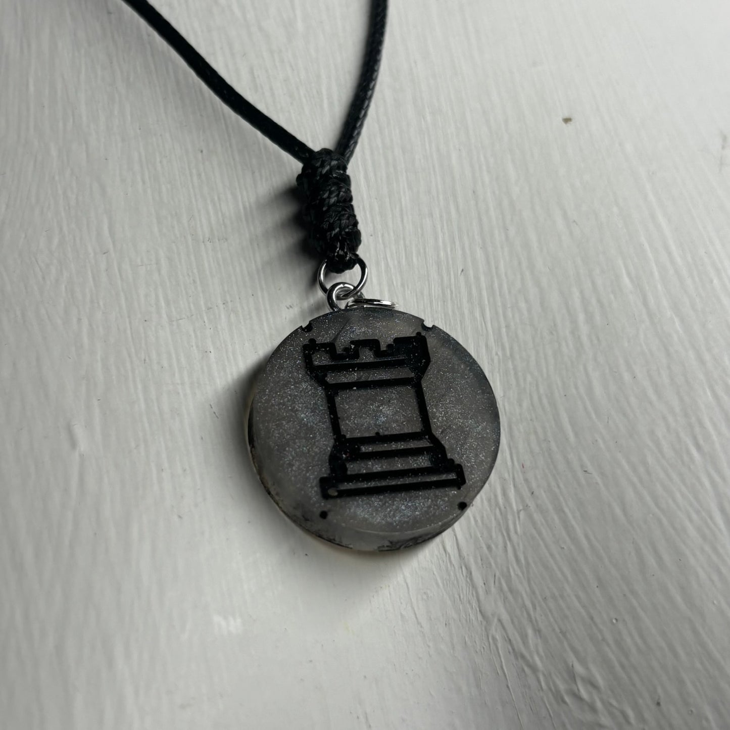 Silver Rook - Handmade Resin Chess Necklace
