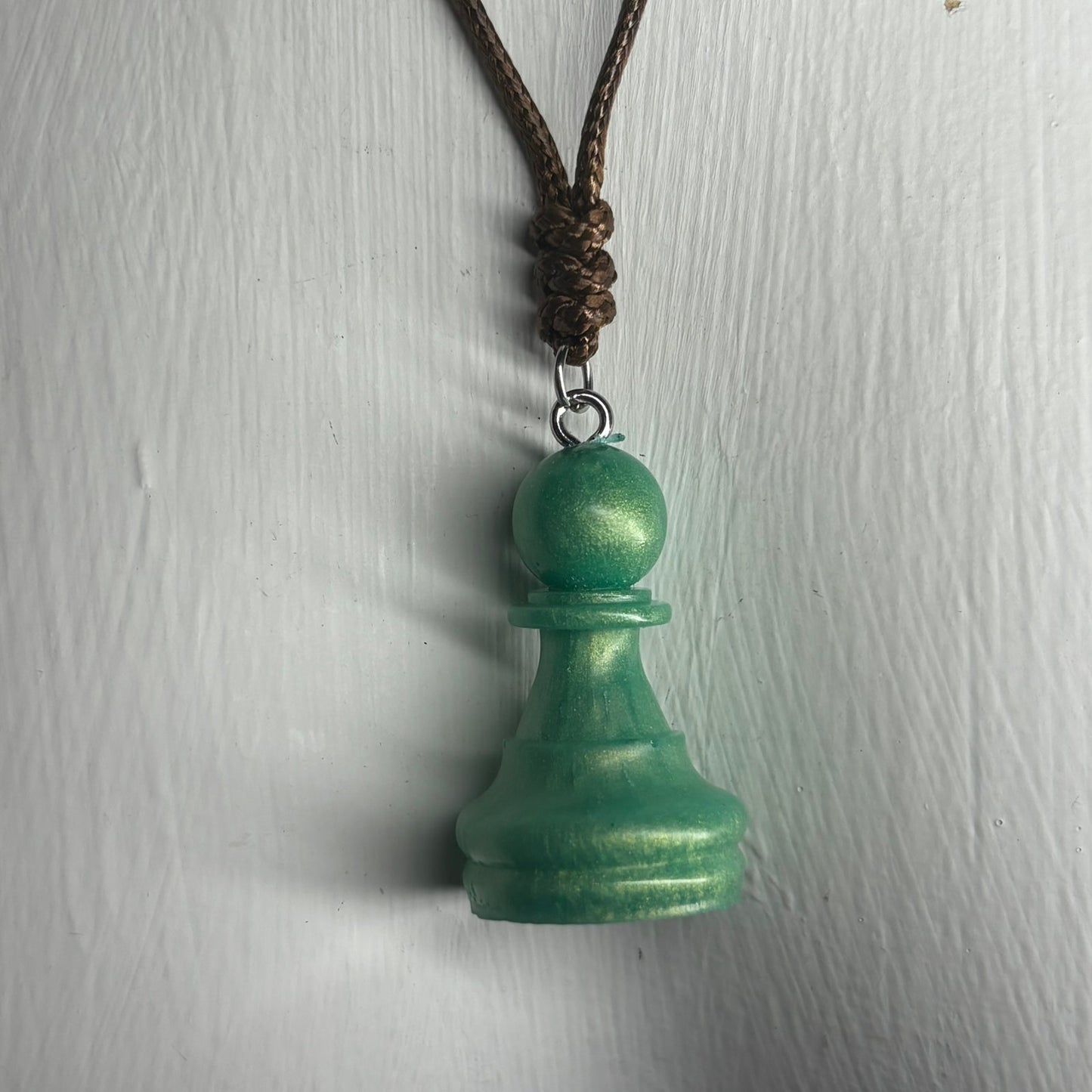 Green Vintage Pawn - Handmade Resin Chess Necklace