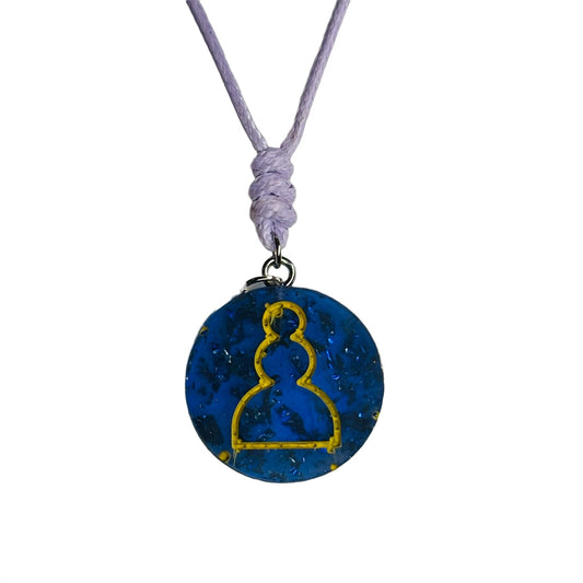 Blue Crystal Pawn - Handmade Resin Chess Necklace