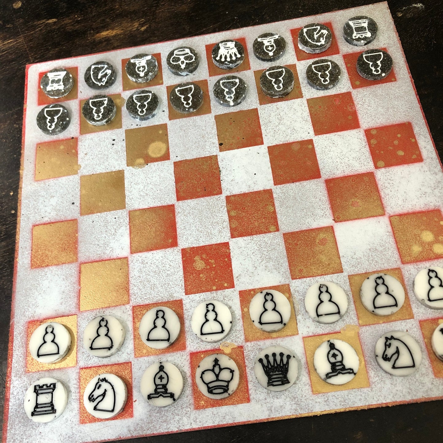 Fancy Golden Red - Painted Chess Set