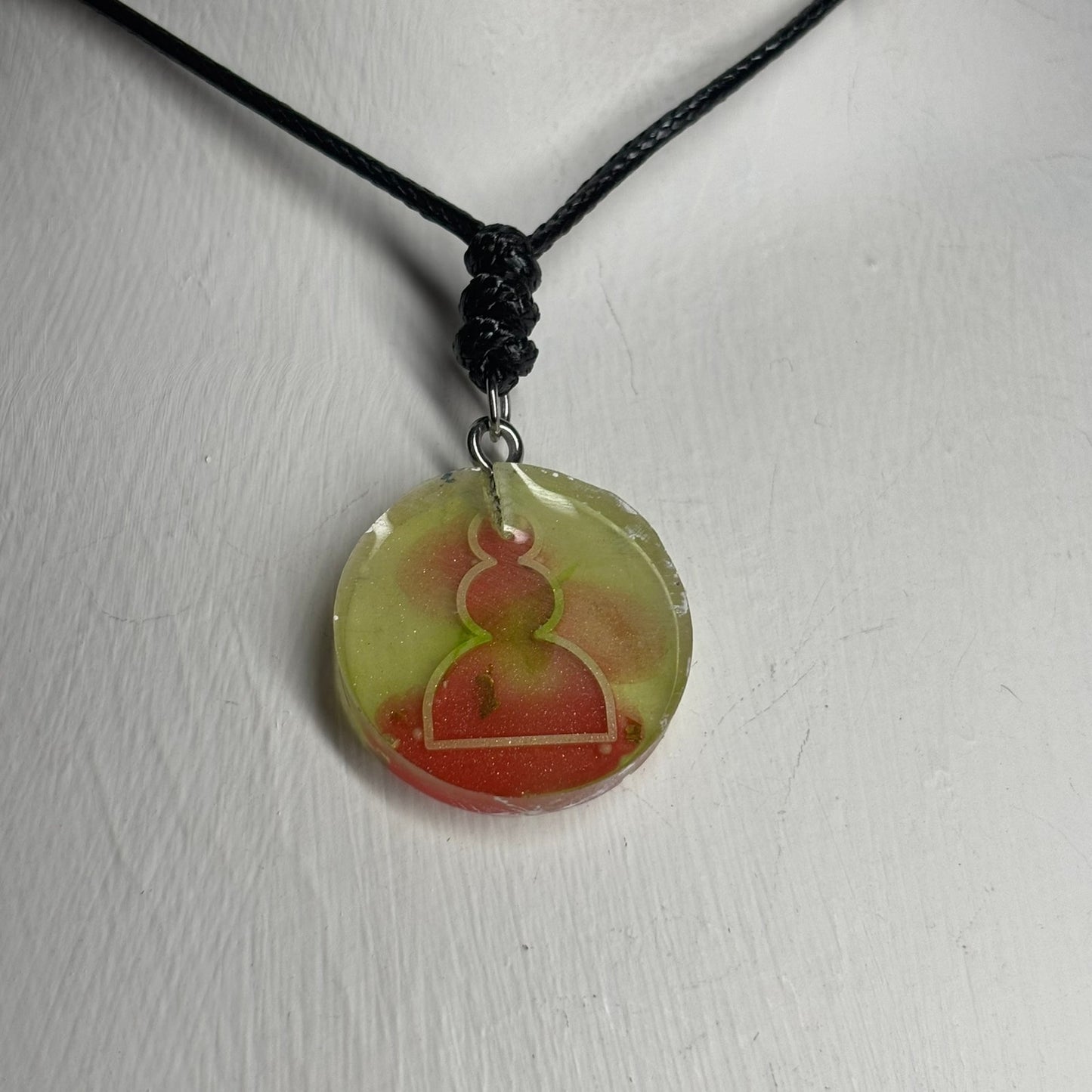 Pink Green Pawn - Handmade Resin Chess Necklace