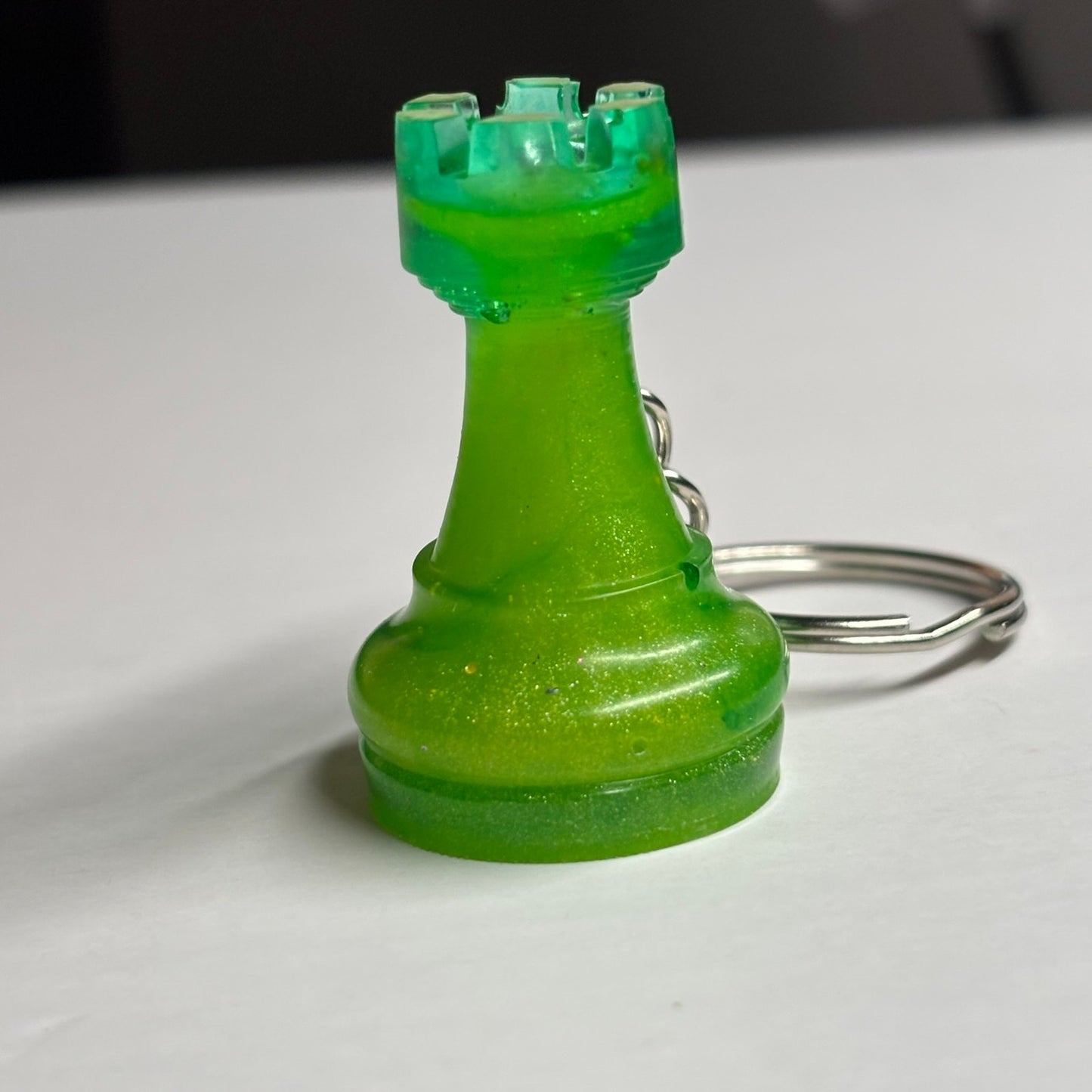 Cosmic Green Rook - Handmade Resin Keychain