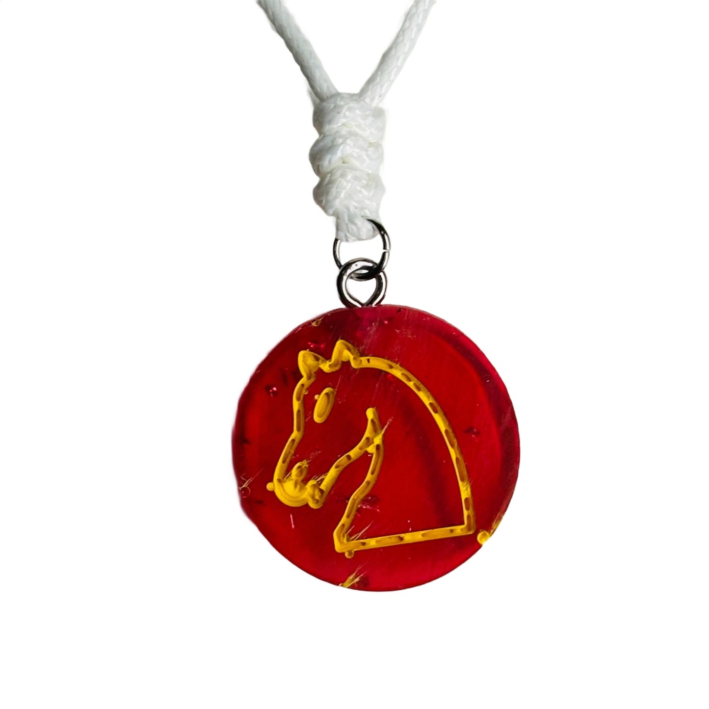 Cherry Translucent Red Knight - Handmade Resin Chess Necklace