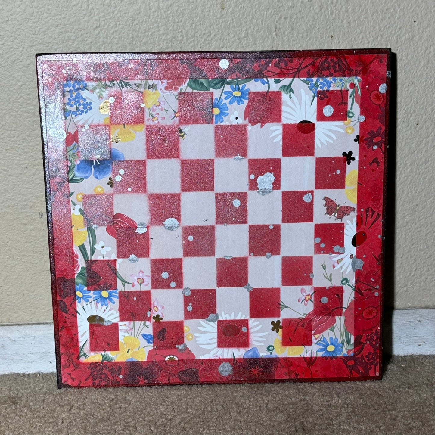 Red Butterflies - Scrapbook Chess Board