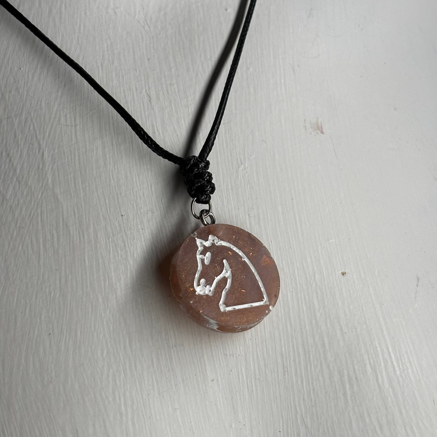 Vintage Bronze Knight - Handmade Resin Chess Necklace