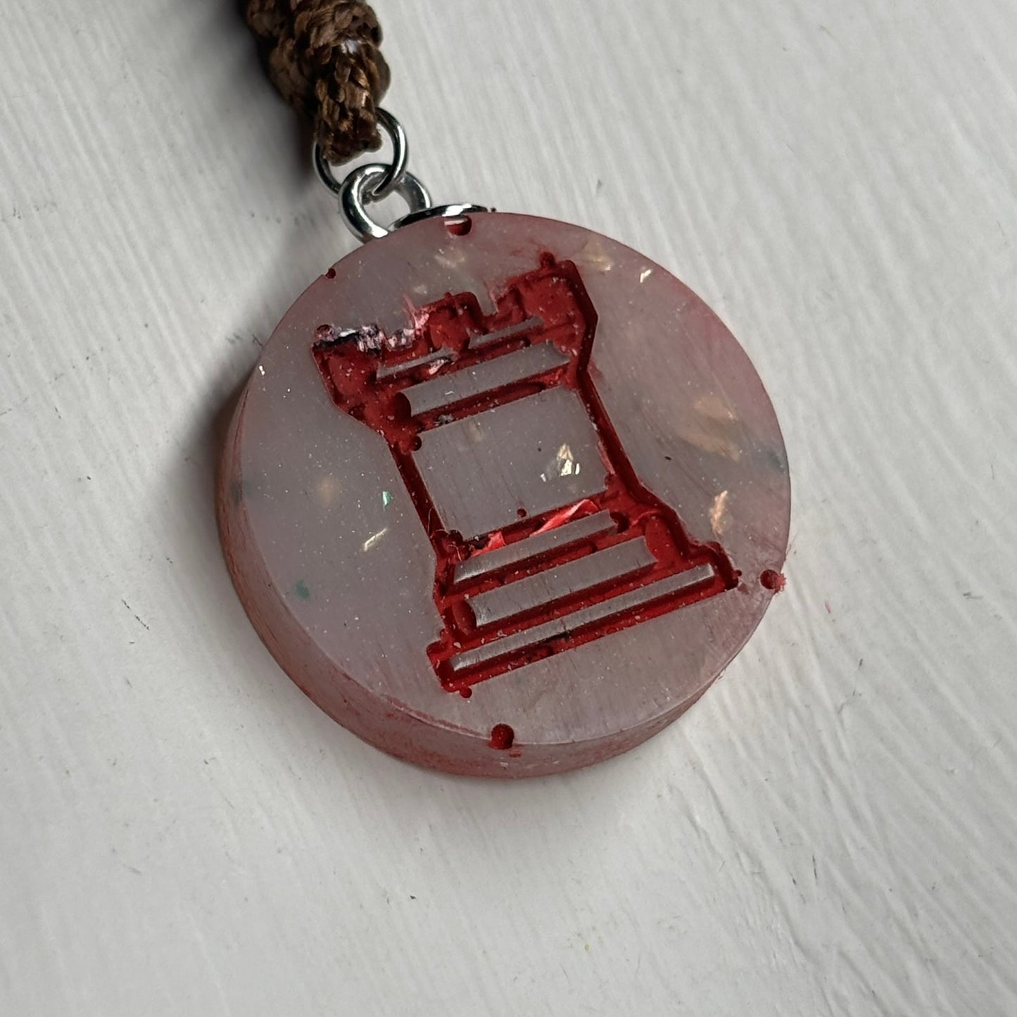 Crystal Red Rook - Handmade Resin Chess Necklace