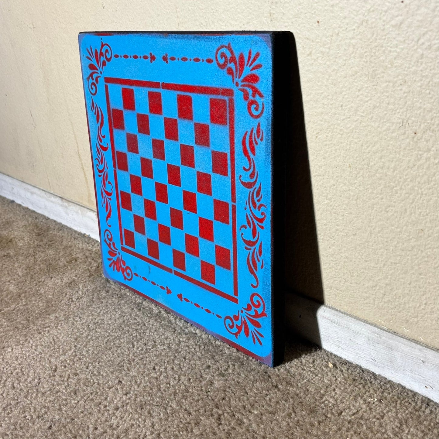 Red & Blue - Painted Chess Board