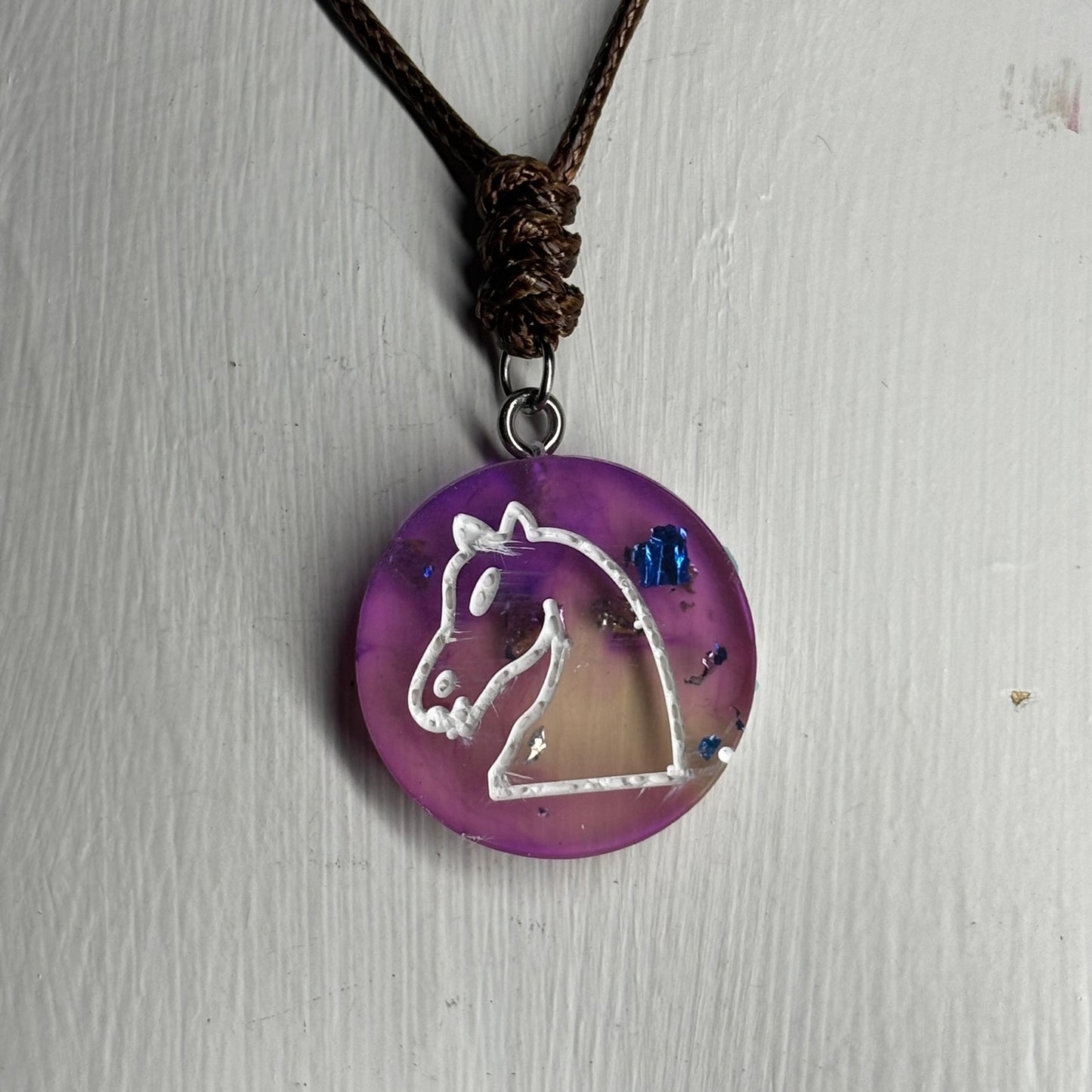 Cosmic Purple Knight - Handmade Resin Chess Necklace