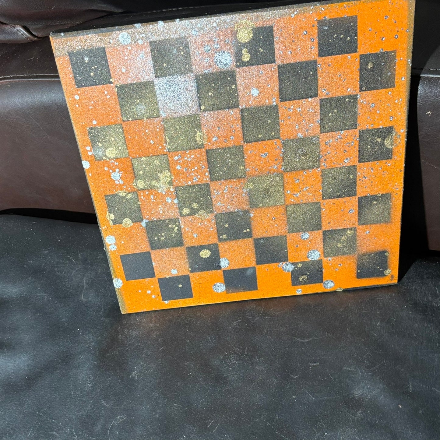 Orange Splatter - Painted Chess Board