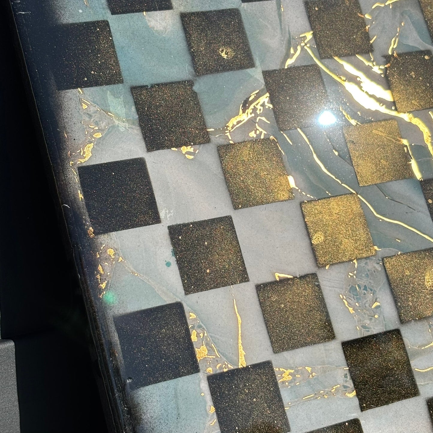 Golden Sky Blue Marble Style - Resin Coated Chess Board
