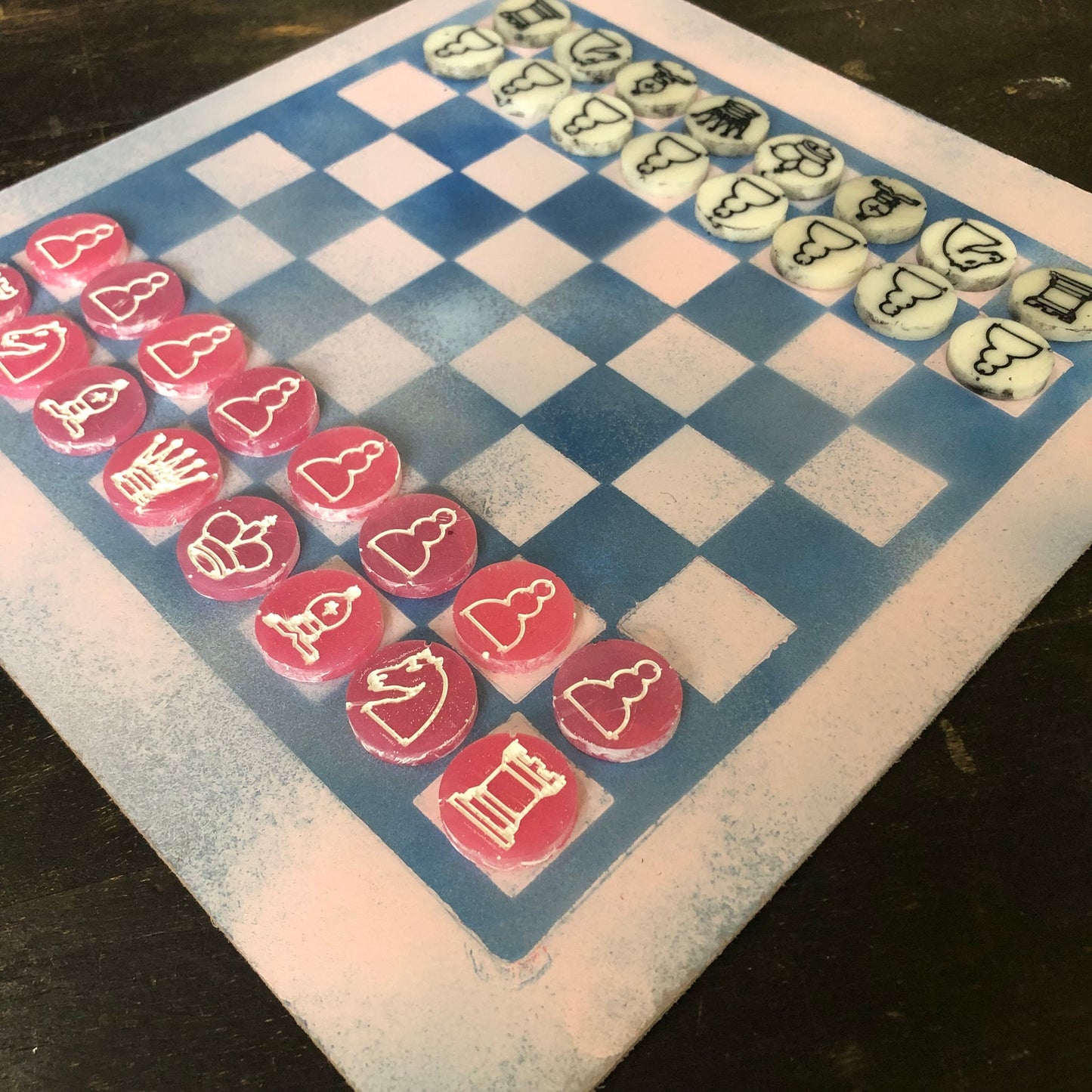 Cloudy Blue Pink - Painted Chess Set