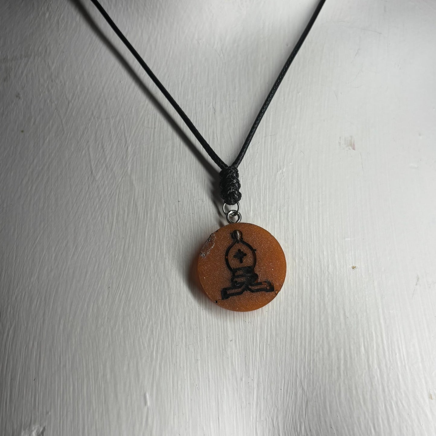 Orange Dark Bishop - Handmade Resin Chess Necklace
