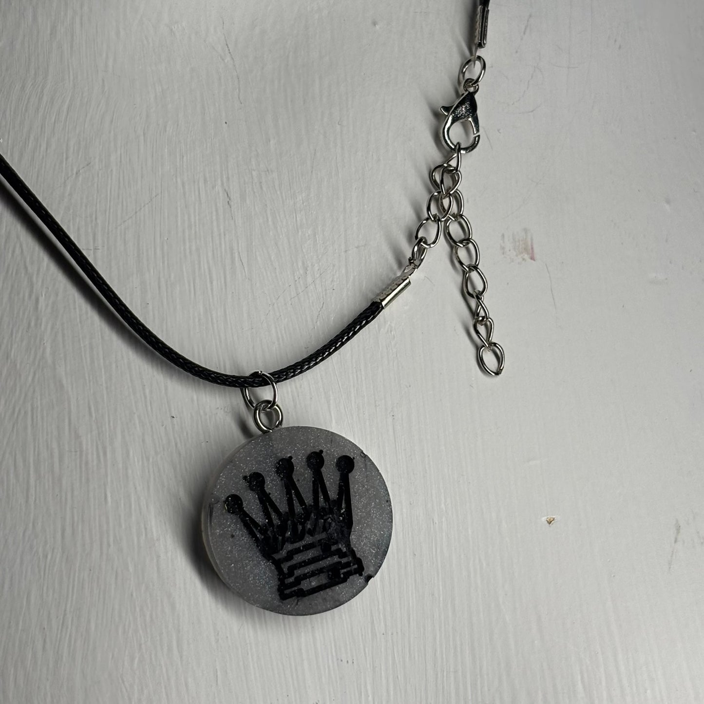 Silver Queen - Handmade Resin Chess Necklace